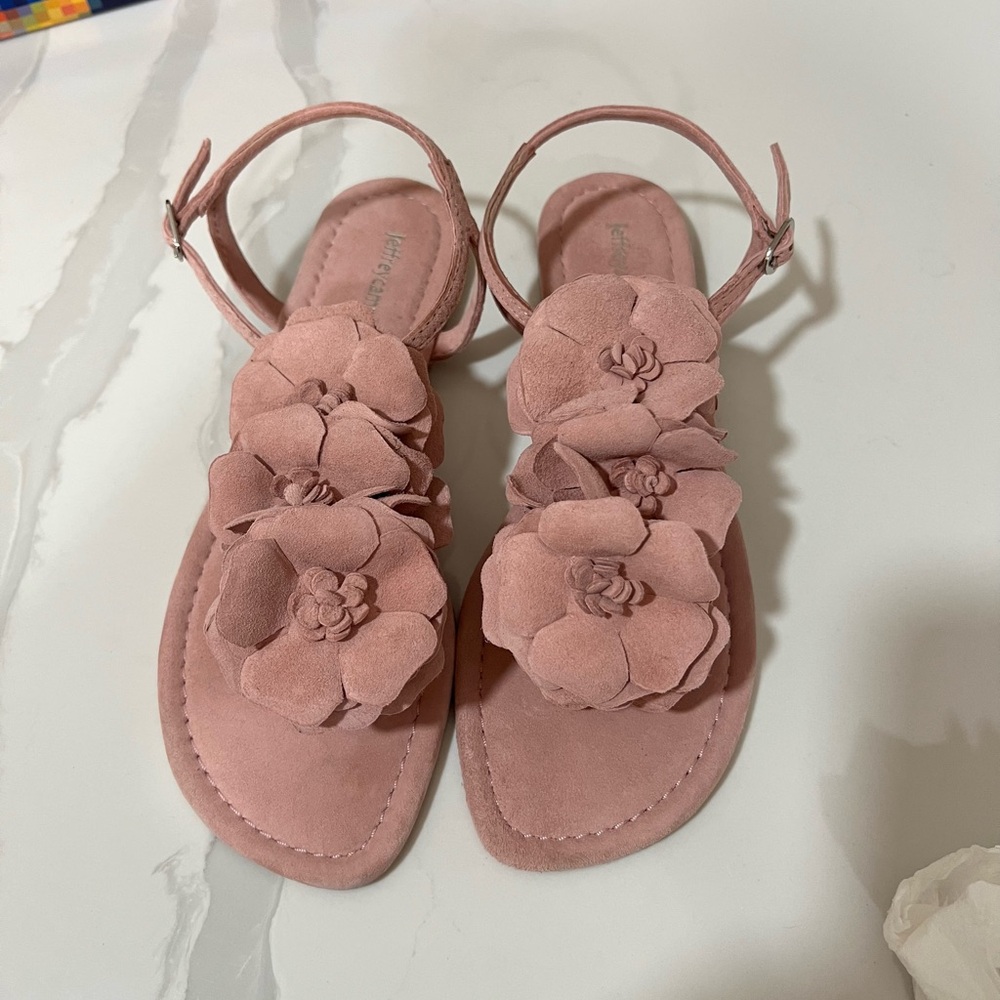 NWT - Jeffrey Campbell Joyous Light Pink Suede Floral Sandals